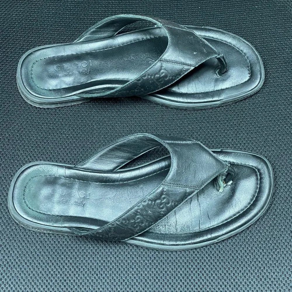 Gucci Men's Guccissima Leather Thong Sandals Flip-Flops Black Size 9 - Picture 3 of 8